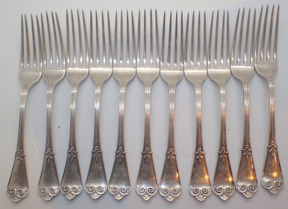 Eleven silver Tiffany dinner forks patent 1868 562g