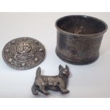 Hallmarked silver Celtic brooch Scottie Dog and napkin ring