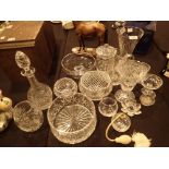 Collection of crystal and glassware including vases decanter etc