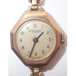 Ladies 9ct gold Thomas Russell & Son wristwatch on a 9ct damaged bracelet 17g