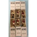 Six boxed Keymen 1960s mint Bobby Charlton and George Best figurines ( new old stock )