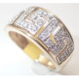 9ct gold diamond set Greek key ring approximately 0.