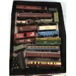 Nineteen HO and OO gauge wagons coaches and diesel shunter locomotive