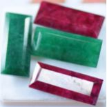 Emerald cut EGL certified enhanced colours ruby and emerald loose gemstones 11 x 9 x 5 mm deep
