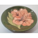 Moorcroft small Coral Hibiscus footed bowl with paper label