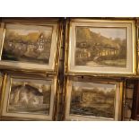 Set of four small gilt framed oil on board pictures of cottages