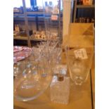 Large tall glass vase H: 70 cm glass bowl D: 30 cm and two others box of twelve caledonian