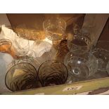 Two boxes of glassware vases wine glasses etc