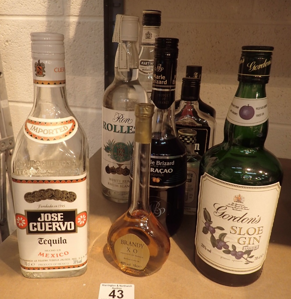 Part bottles of spirits including rum and brandy