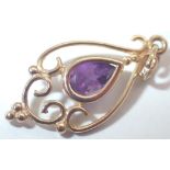 9ct gold pear cut amethyst pendant