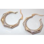 Pair of 9ct gold stone set hoop earrings