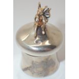 Hallmarked silver pot with fairy finial with Sheffield import marks