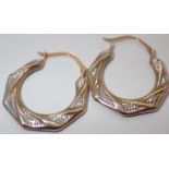 Pair of 9ct gold stone set hoop earrings