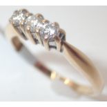 18ct gold three stone diamond ring size N approximately 0.