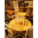 Circular dining table and four painted chairs D: 106 cm ( table )