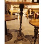 Tall single pedestal three footed cast iron pub table with circular top D: 75 cm H: 110 cm