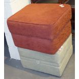 Pair of square upholstered pouffes with storage ( one cream and one rust coloured ) H: 40 cm