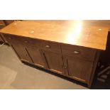 Large Morris Furniture heavy oak sideboard with four drawers over four cupboard 165 x 42 x 87 cm H