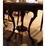 Cast iron three legged circular pub table with wooden top D: 68 cm