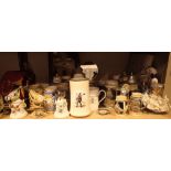 Shelf of mixed ceramics including quantity of decorative steins