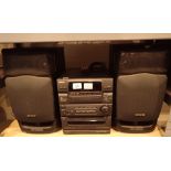 Aiwa twin cassette CD and radio system with speakers