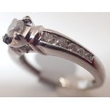 9ct white gold fancy diamond solitaire ring size J / K RRP £600.