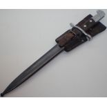 Swiss bayonet with steel scabbard and leather frog marked Elsener Schwyz CONDITION