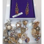 Box of earrings including Scottish Heathergems 925 silver example