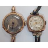 Two ladies 9ct gold wristwatches one on a 9ct gold strap