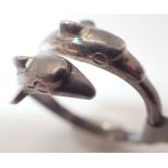 Silver twin dolphin ring size N