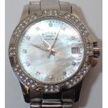 Rotary stainless steel wristwatch with stone set bezel and mother of pearl dial RRP £125.