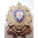 9ct gold and enamel fob from Warrington Anglers Association medal Championship 1910 winner Alfred