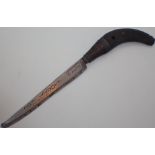 Antique wooden handled Egyptian Tomb find sacrificial knife with engraved blade
