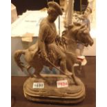 Spelter Jacobite mounted soldier on a wooden plinth