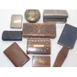 Collection of wooden decorative boxes and smoking ephemera including coffin shaped puzzle box
