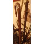 Walking stick walking cane with compass on head and a shepherds crook