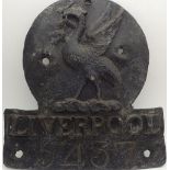 Original lead insurance firemark Liverpool 5437 featuring Liver bird H: 19 cm