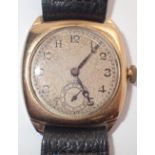 9ct yellow gold ICI 1933 presentation tank wristwatch with leather strap