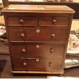Apprentice piece mahogany chest of two short over three long drawers with mother of pearl