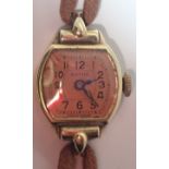 Ladies 14ct yellow gold Pathe cocktail wristwatch with original strap