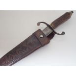 African cavalry sword blade converted to knife with leather sheath and antler handle blade L: 27 cm