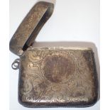 Hallmarked silver vesta case with engraved decoration Birmingham assay maker D&F H: 4.