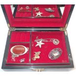 Inlaid jewellery box with costume jewellery contents