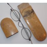 Mauchline Ware spectacle case containing vintage spectacles