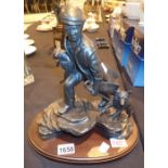 Modern bronze effect Shepherd and Dog on wooden base