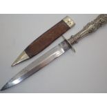 White metal handled dagger by Robert Lingard Sheffield blade etched never draw me without reason
