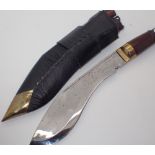 Indian kukri knife with leather scabbard and skinning knives