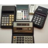 Collection of vintage calculators including Royal Five GT