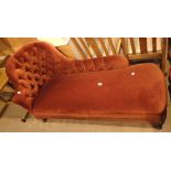 Upholstered button back chaise longue on cabriole supports