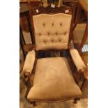 Antique fireside chair in velour upholstery